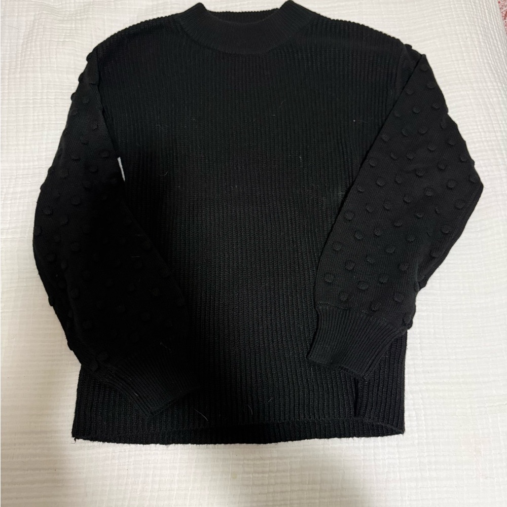 Vince Camuto Black Textured Crewneck Sweater